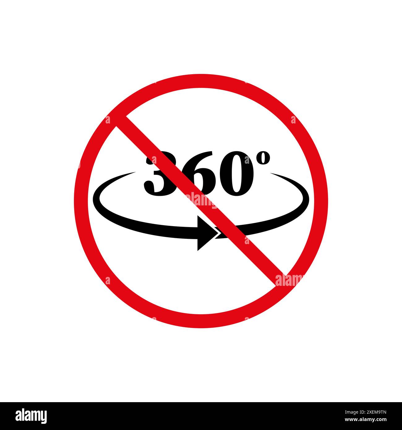 Kein 360-Grad-Symbol. Rotes Verbotssymbol. Kreisförmiges Pfeildesign. Vektorabbildung. Stock Vektor