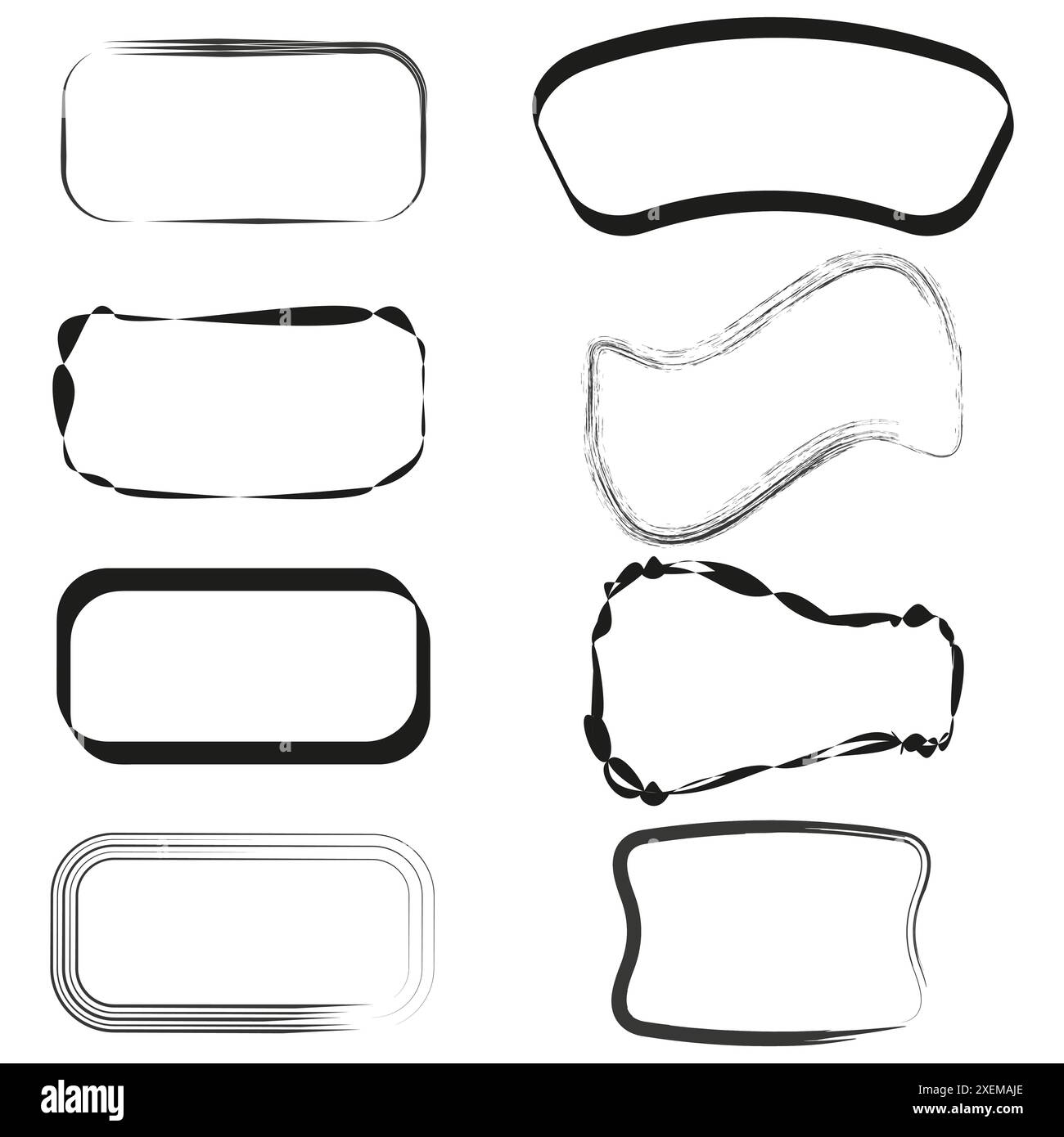 Abstrakte Rahmendesigns. Handgezeichnete Formen. Rechteckige und abgerundete Ränder. Vektorillustrationssatz. Stock Vektor