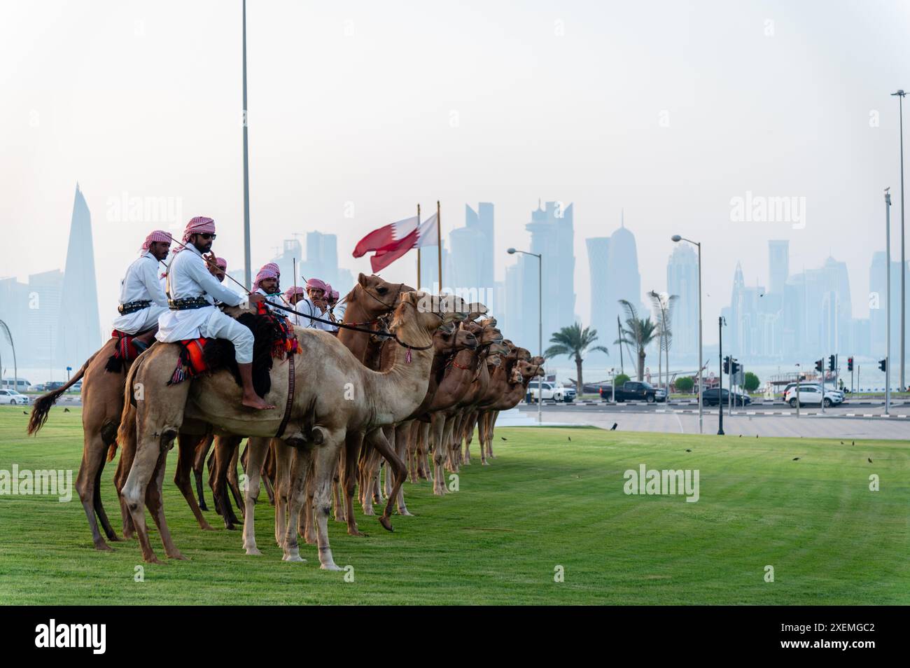 Soldaten auf Kamelen in Doha, Katar Stockfoto