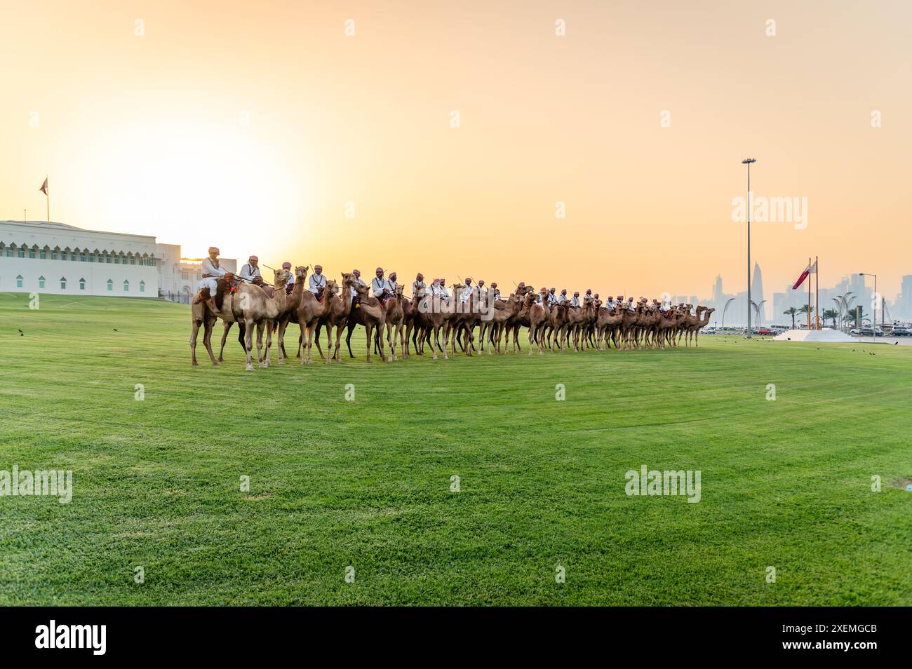 Soldaten auf Kamelen in Doha, Katar Stockfoto