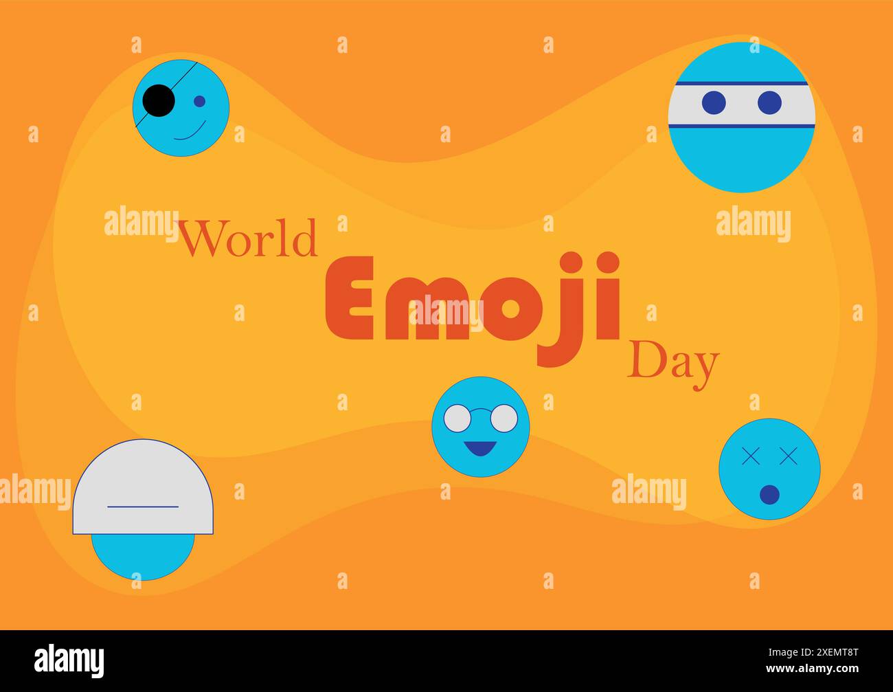 Der Welt-Emoji-Tag findet jedes Jahr im Juli statt. Vorlage für Hintergrund, Banner, Karte, Poster mit Textbeschriftung. Stock Vektor