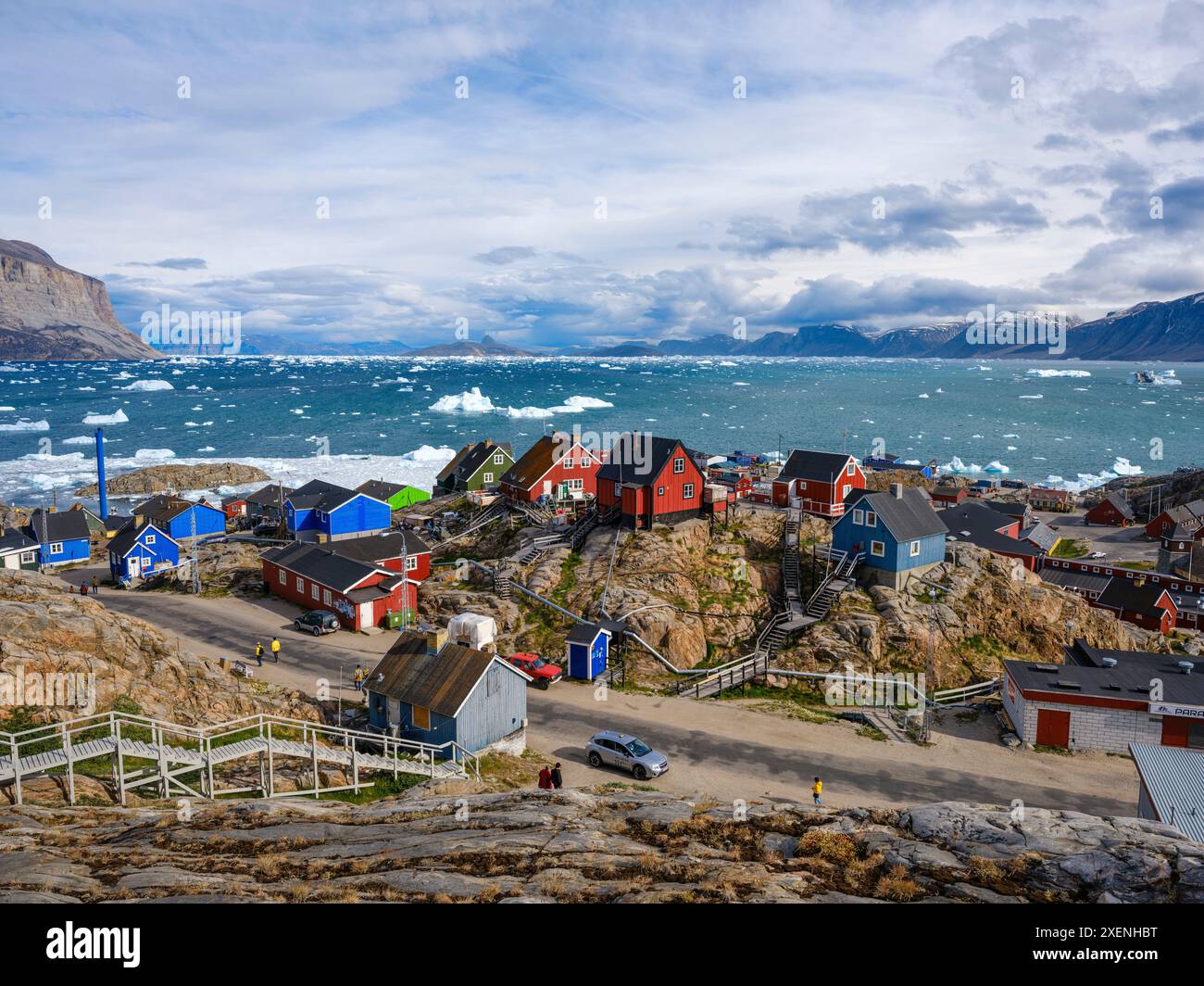 Die Stadt Uummannaq im Nordwesten von Grönland, Königreich Dänemark. Stockfoto