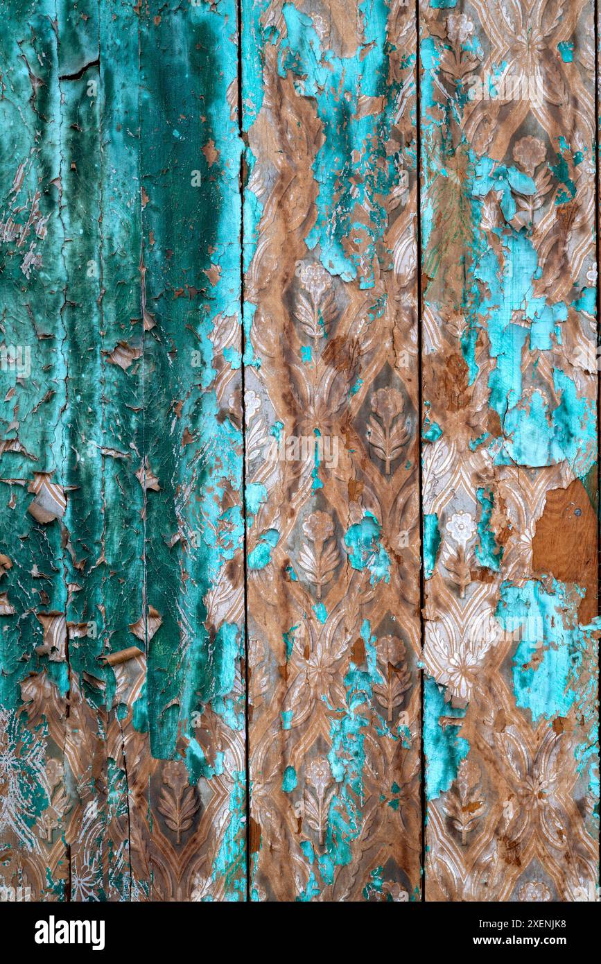 Mexiko, Baja California Sur. Detail eines gemalten Zauns Stockfoto
