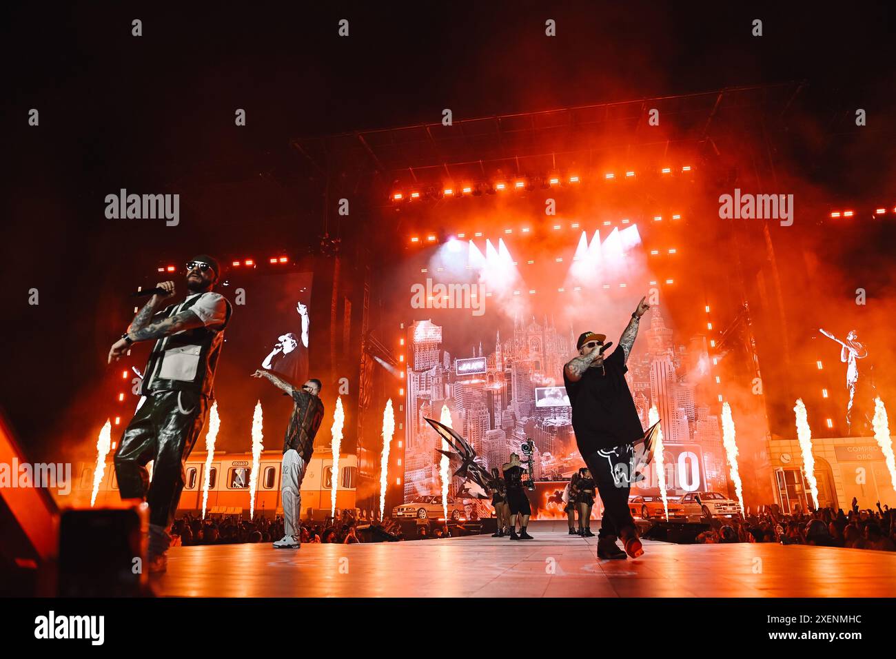 San Siro , Mailand, Italien, 28. Juni 2024, GUE Pequeno, J Ax e Jake La Furia während des Club Dogo - San Siro - Musikkonzerts Stockfoto