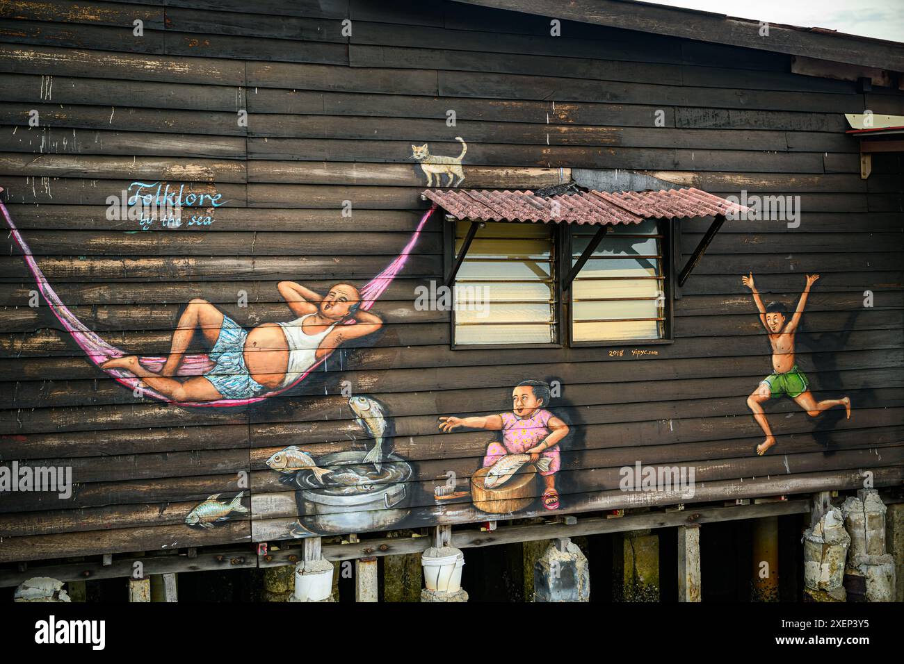 Folklore am Meer, Penang Street Art on the Chew Jetty, George Town, Penang, Malaysia Stockfoto