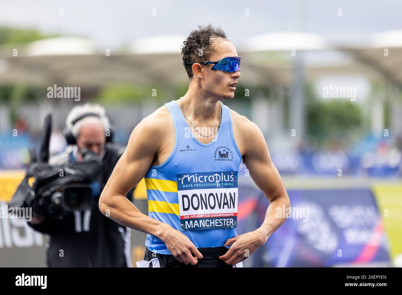 Manchester, Vereinigtes Königreich, 29. Juni 2024, 400 m Hürden Herren Heats - DONOVAN Tyri in der Manchester Regional Arena, Credit: Aaron Badkin/Alamy Live News Stockfoto