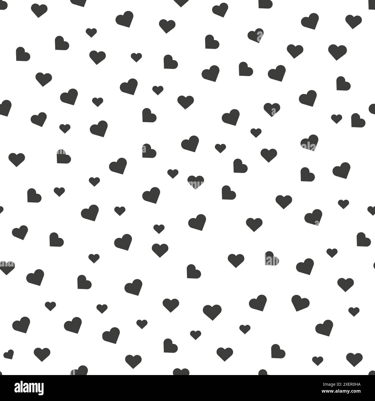 Schlichtes, nahtloses Muster in handgezeichnetem Doodle-Stil mit schwarzem Herz. Zufällige verstreute Herzhintergründe. Liebes- oder Valentinstag-Thema. Vektorabbildung. eps Stock Vektor