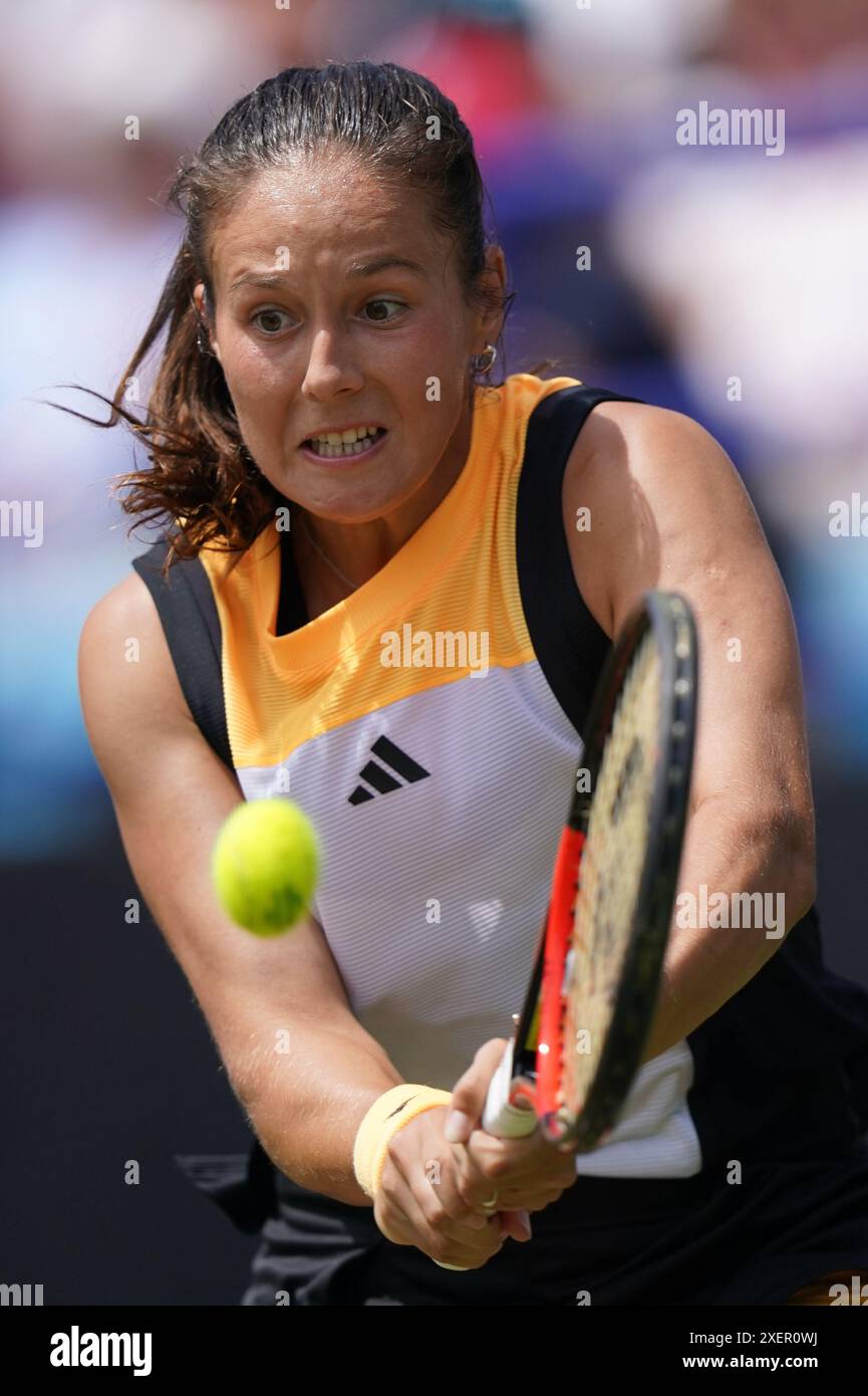 Daria Kasatkina im Kampf gegen Leylah Fernandez während des Women's Final am 8. Tag der Rothesay International im Devonshire Park, Eastbourne. Bilddatum: Samstag, 29. Juni 2024. Stockfoto