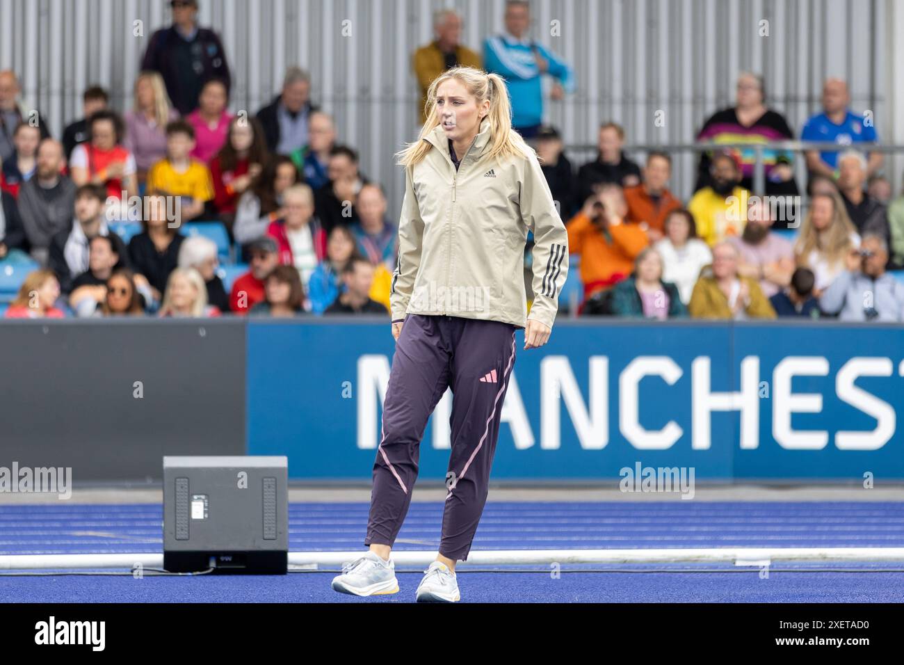 Manchester, Großbritannien, 29. Juni 2024, Pole Vault Women Final – CAUDERY Molly in der Manchester Regional Arena, Credit: Aaron Badkin/Alamy Live News Stockfoto