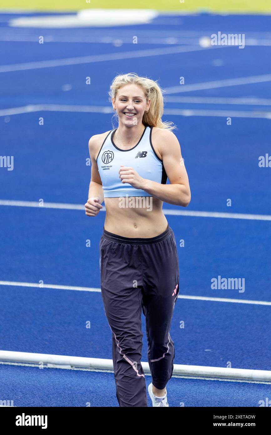 Manchester, Großbritannien, 29. Juni 2024, Pole Vault Women Final – CAUDERY Molly in der Manchester Regional Arena, Credit: Aaron Badkin/Alamy Live News Stockfoto