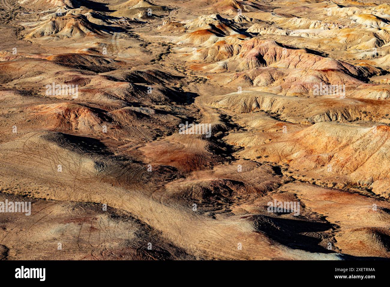 Die Dünen und Felsformationen der Weißen Stupa haben bereits mehrere Fahrer angezogen, um ihre Offroad-Fähigkeiten zu testen Stockfoto