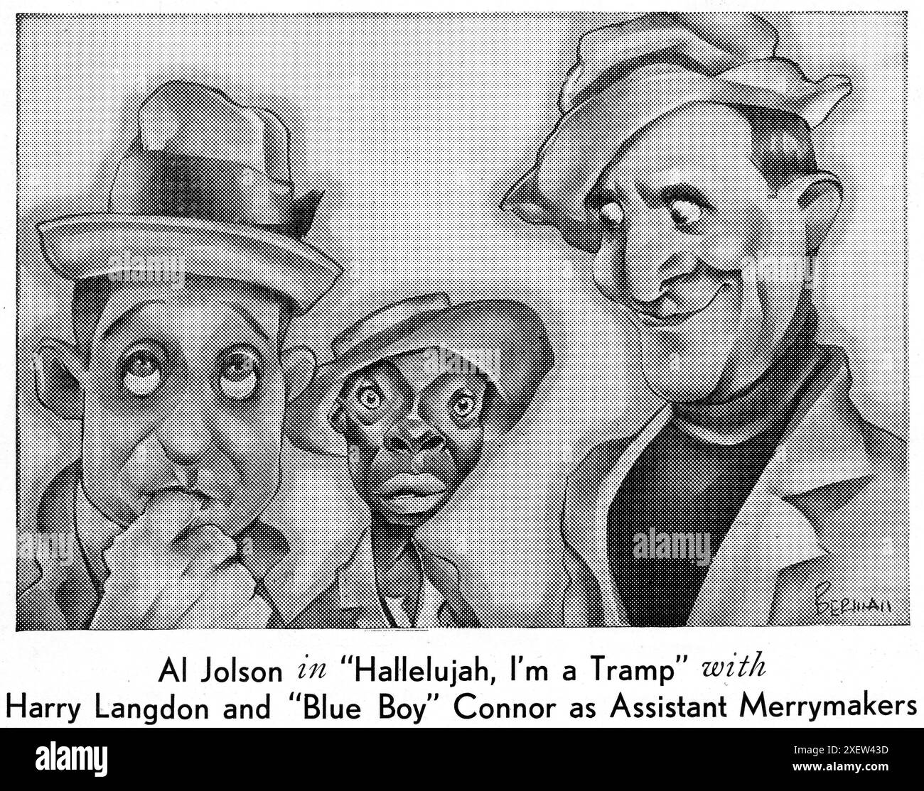 SAM BERMAN Cartoon von HARRY LANGDON, EDGAR 'BLUE BOY' CONNOR und AL JOLSON in HALLELUJAH, I'M A BUM aka HALLELUJAH, I'M A TRAMP 1933 Regisseur LEWIS MEILSTONE Original Story BEN HECHT Musik und Texte RICHARD RODGERS und LORENZ hart A Lewis Milestone Production / United Artists Stockfoto