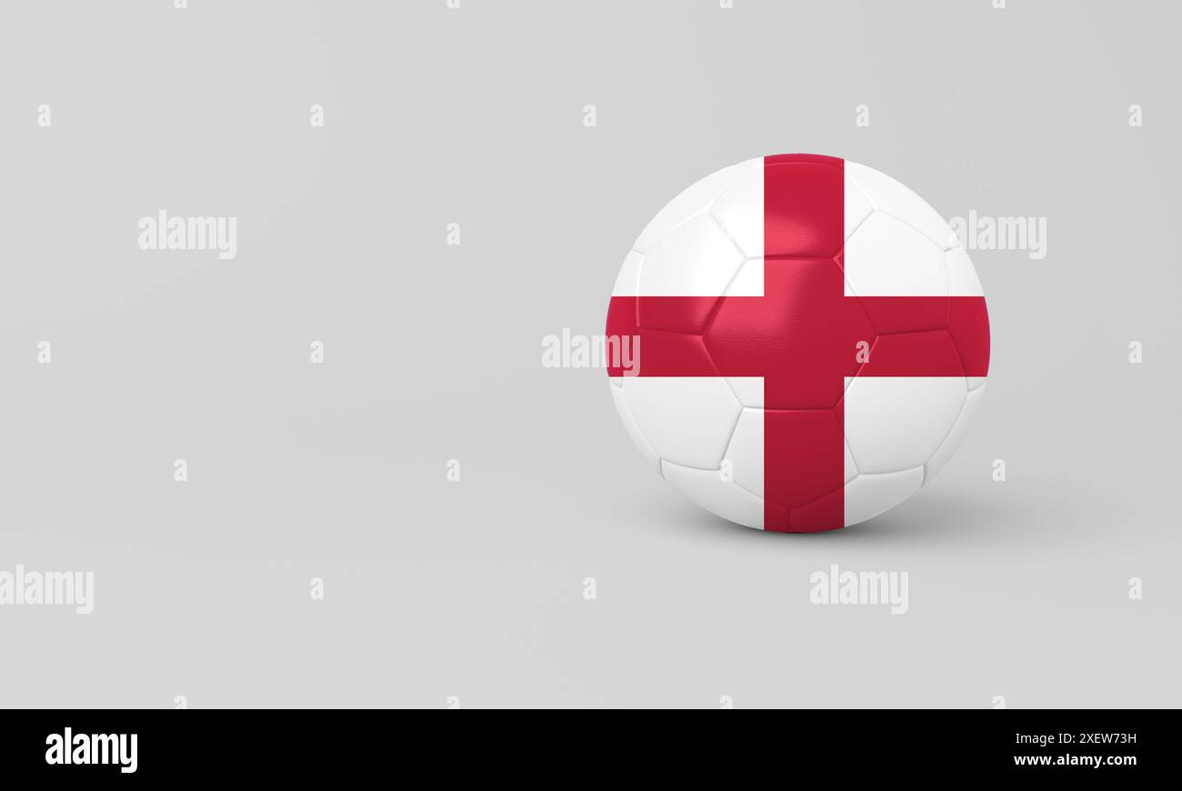 3D-Illustration eines Fußballballs mit der englischen Flagge auf weißem Hintergrund. Perfekt für Sport, Nationalstolz und Fußballprojekte Stockfoto