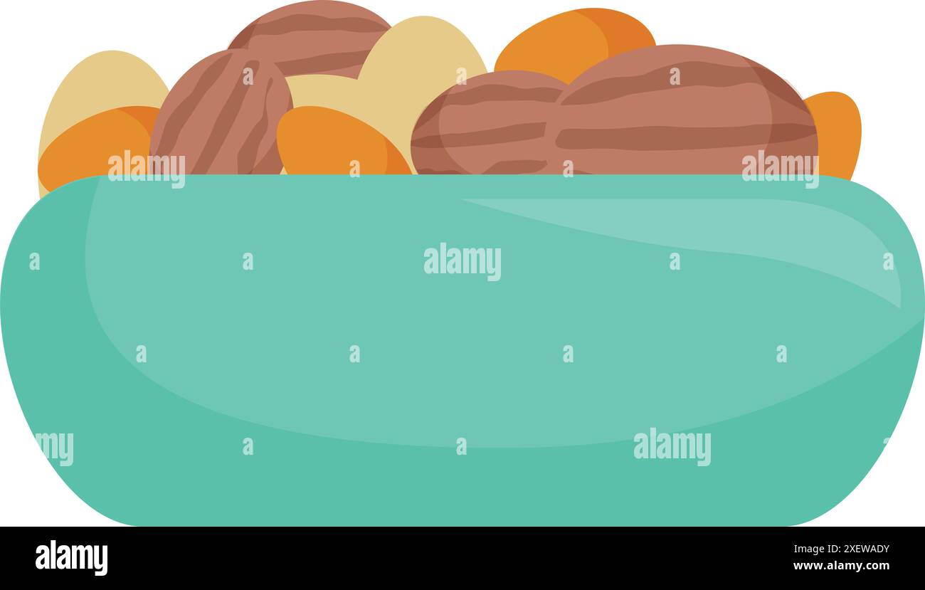 Herrliche Auswahl an Nüssen, die in einer grünen Schüssel überlaufen, perfekt für gesundes Naschen Stock Vektor