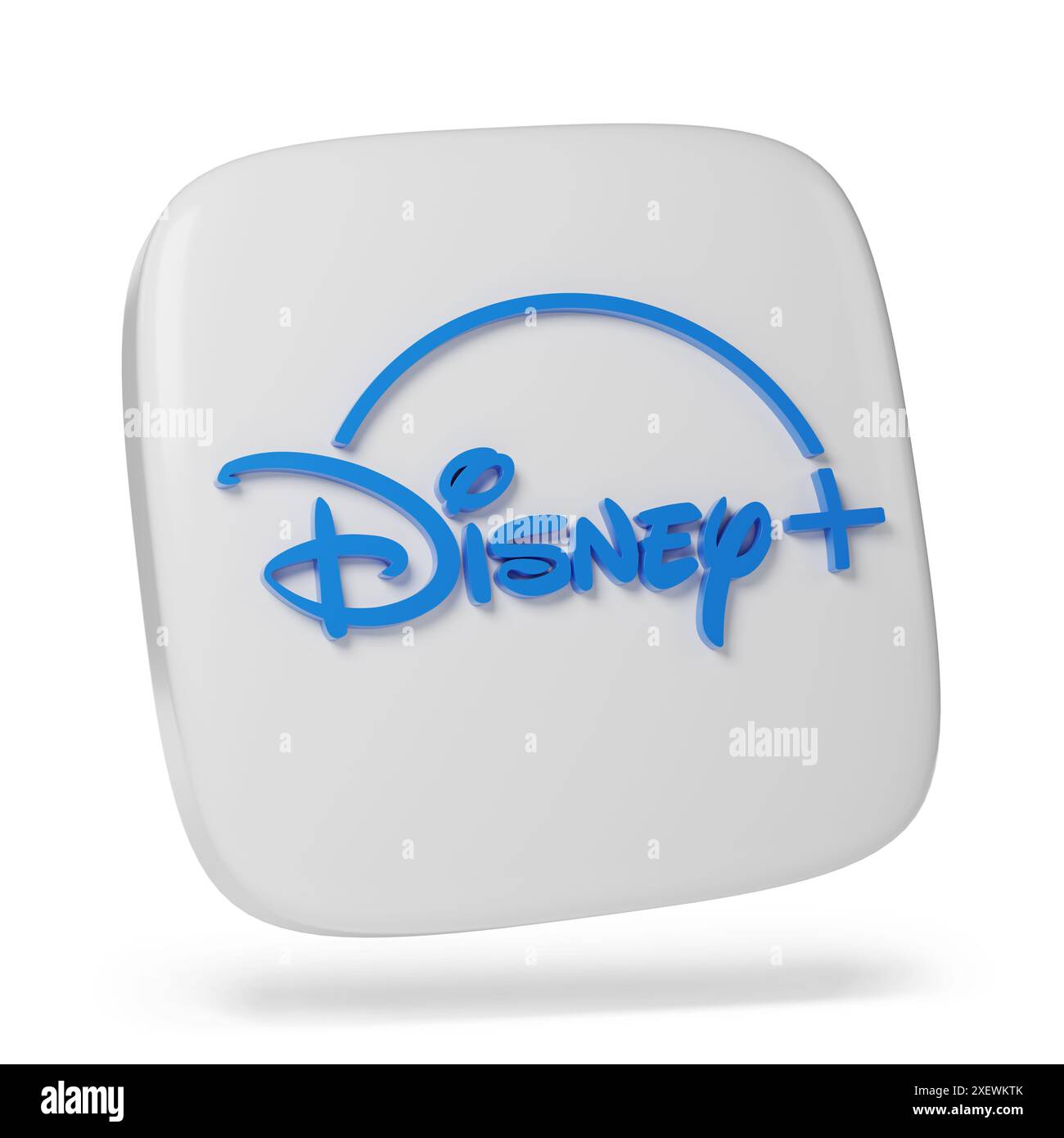 Disney plus Logo in drei Dimensionen isoliert auf weißem Hintergrund. 3D-Abbildung. Stockfoto