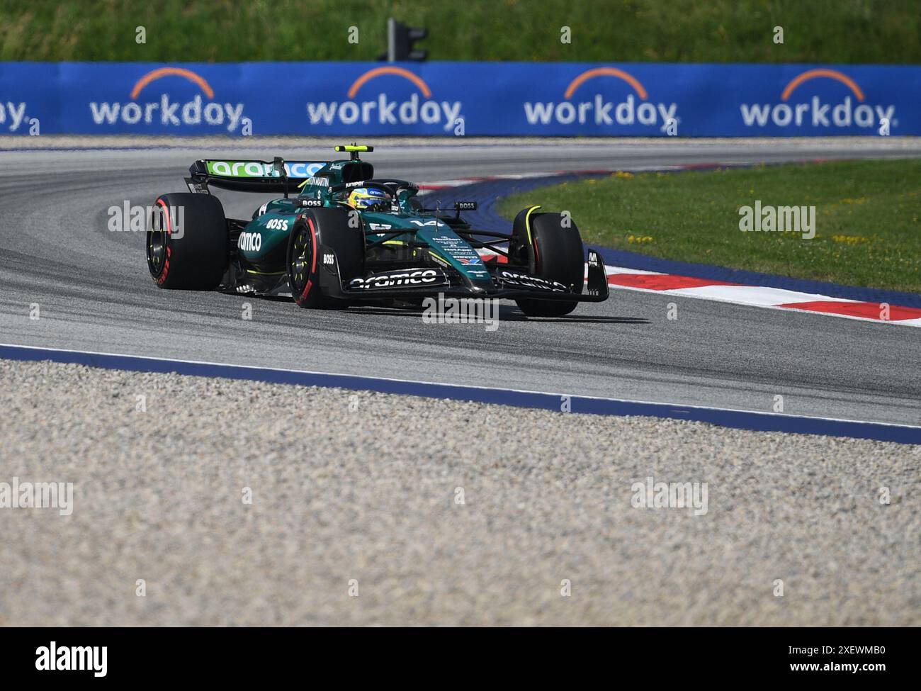 Spielberg, Österreich. Juni 2024. Aston Martins spanischer Fahrer Fernando Alonso tritt am 29. Juni 2024 im Qualifying zum Großen Preis von Österreich in Spielberg an. Quelle: He Canling/Xinhua/Alamy Live News Stockfoto