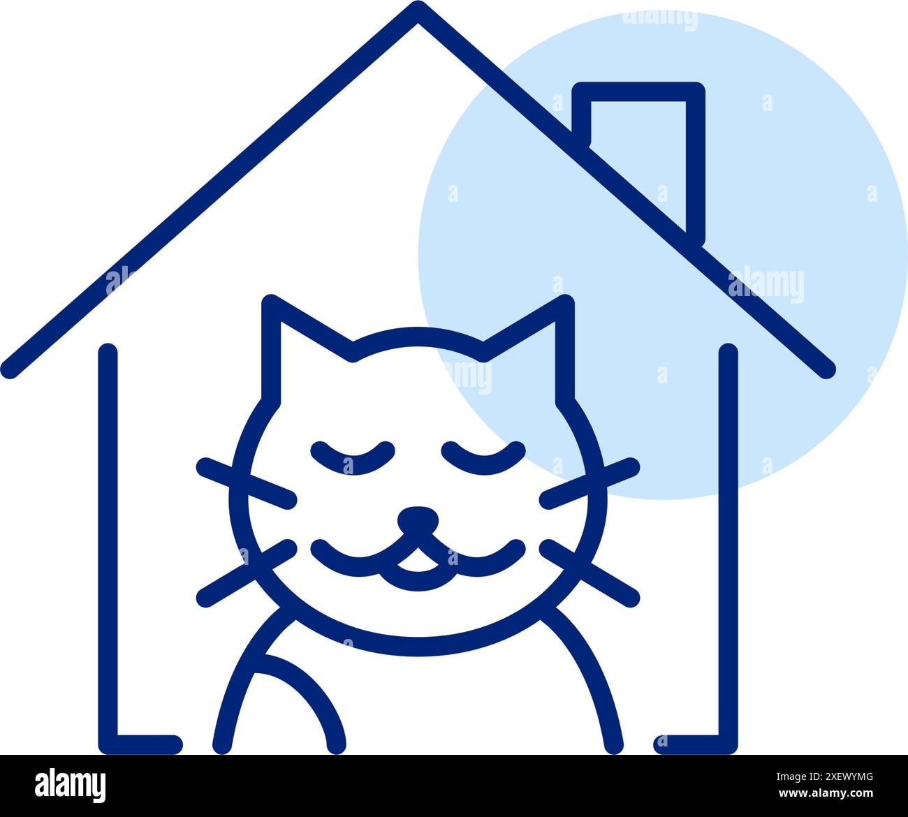 Glückliche Katze im Haus Haustier Adoption, pelzige Freunde Gesellschaft. Symbol für Pixelperfekte, bearbeitbare Kontur Stock Vektor