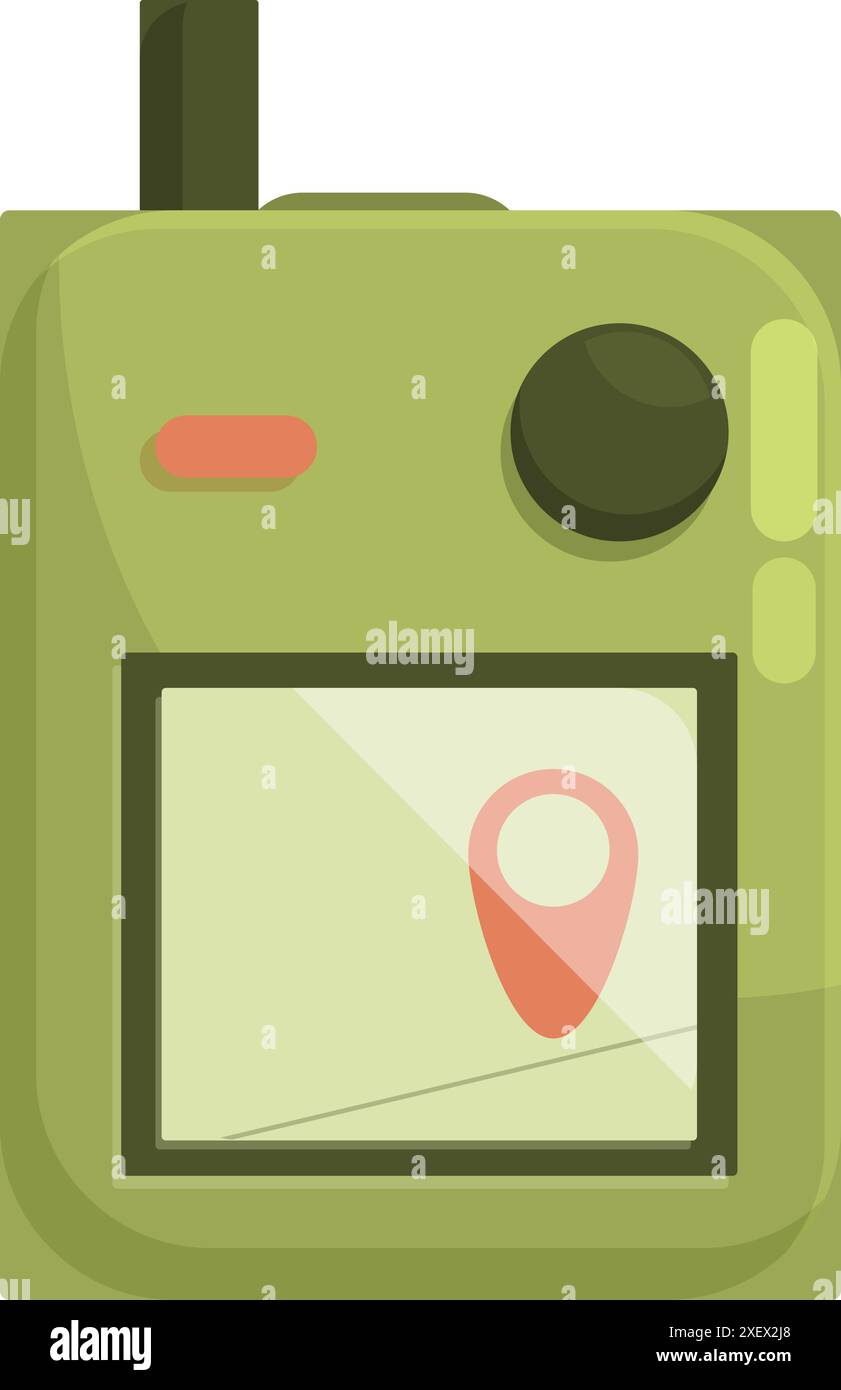 Grüner gps-Navigator mit Positionsangabe auf dem Bildschirm, Gerät zur Bestimmung von Route und Position Stock Vektor