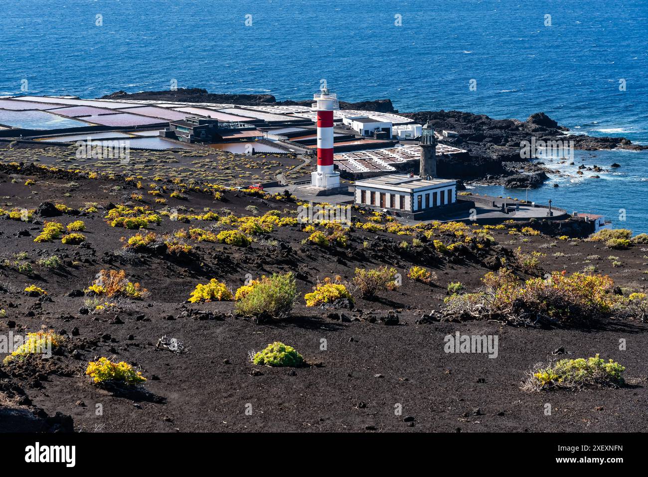 Leuchtturm von Fuencaliente an der Südspitze der Insel La Palma, Kanarische Inseln. Stockfoto