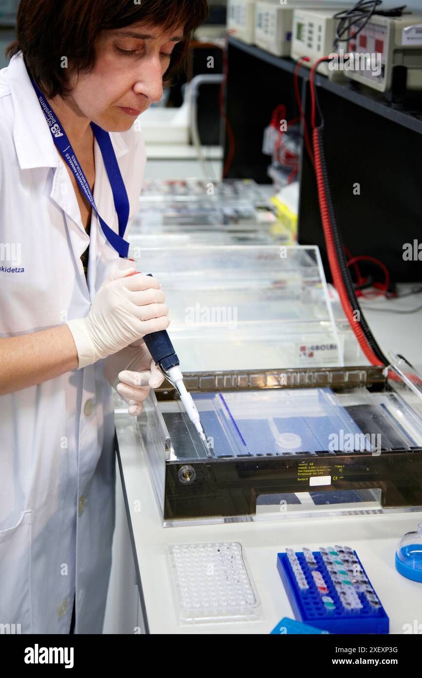 Agarosegel-Elektrophorese, neurowissenschaftliches Labor, Forschung in neuromuskulären Erkrankungen, neurodegenerativen Erkrankungen, parkinson, Demenz und Multiple Scler Stockfoto