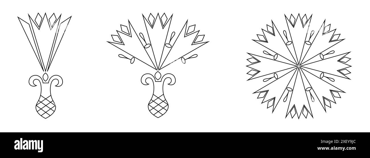 Eine Reihe von drei Vorsprüngen einer Blume: Eine Knospe, eine halb geöffnete Blume und voll blühende Draufsicht. Wilfflower im Vektor auf transparentem Hintergrund. Stockfoto