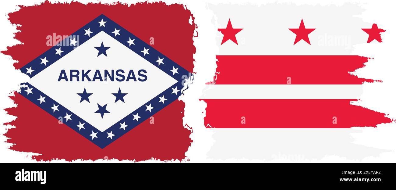 District of Columbia USA - Washington, DC und Arkansas State Grunge Pinsel Flags Verbindung, Vektor Stock Vektor