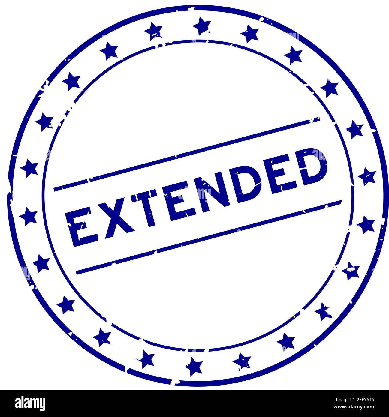 Grunge blauer verlängerter Wort-runder Gummisiegelstempel auf weißem Hintergrund Stock Vektor