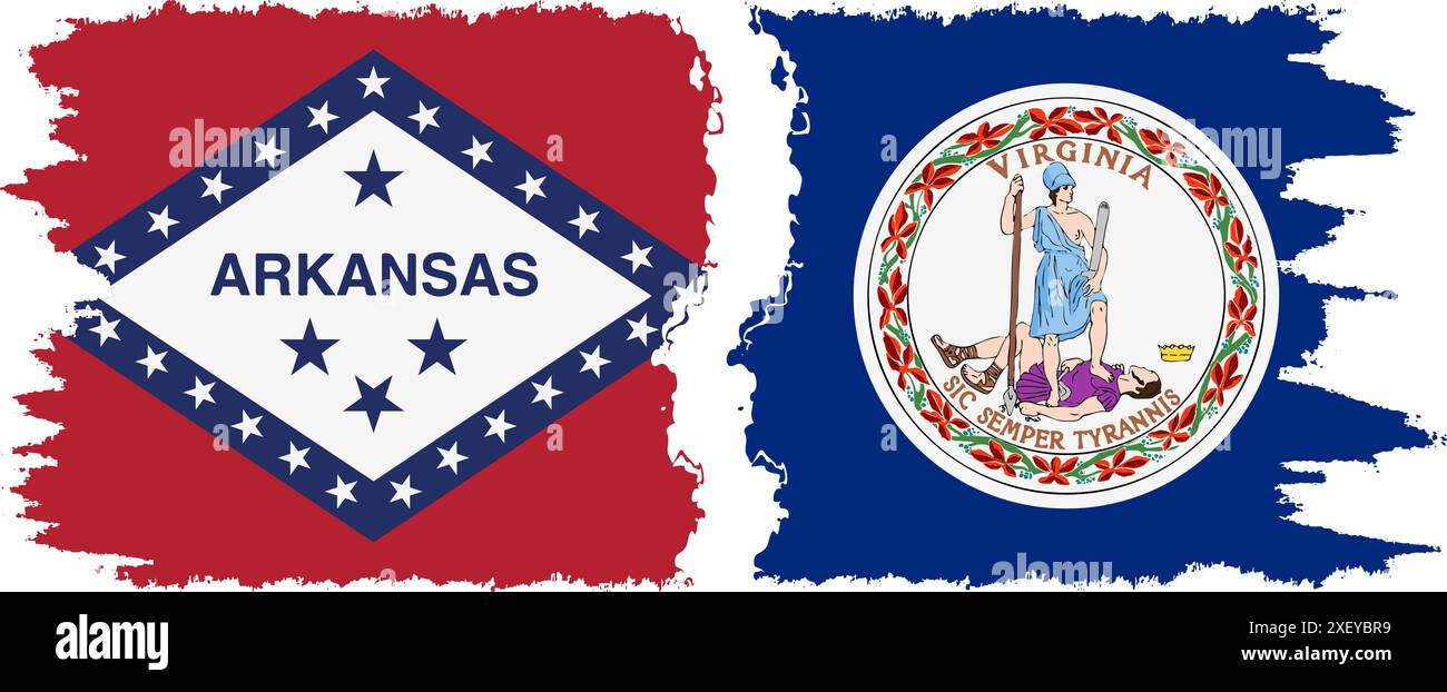 Virginia und Arkansas staaten Grunge Pinsel Flags Verbindung, Vektor Stock Vektor