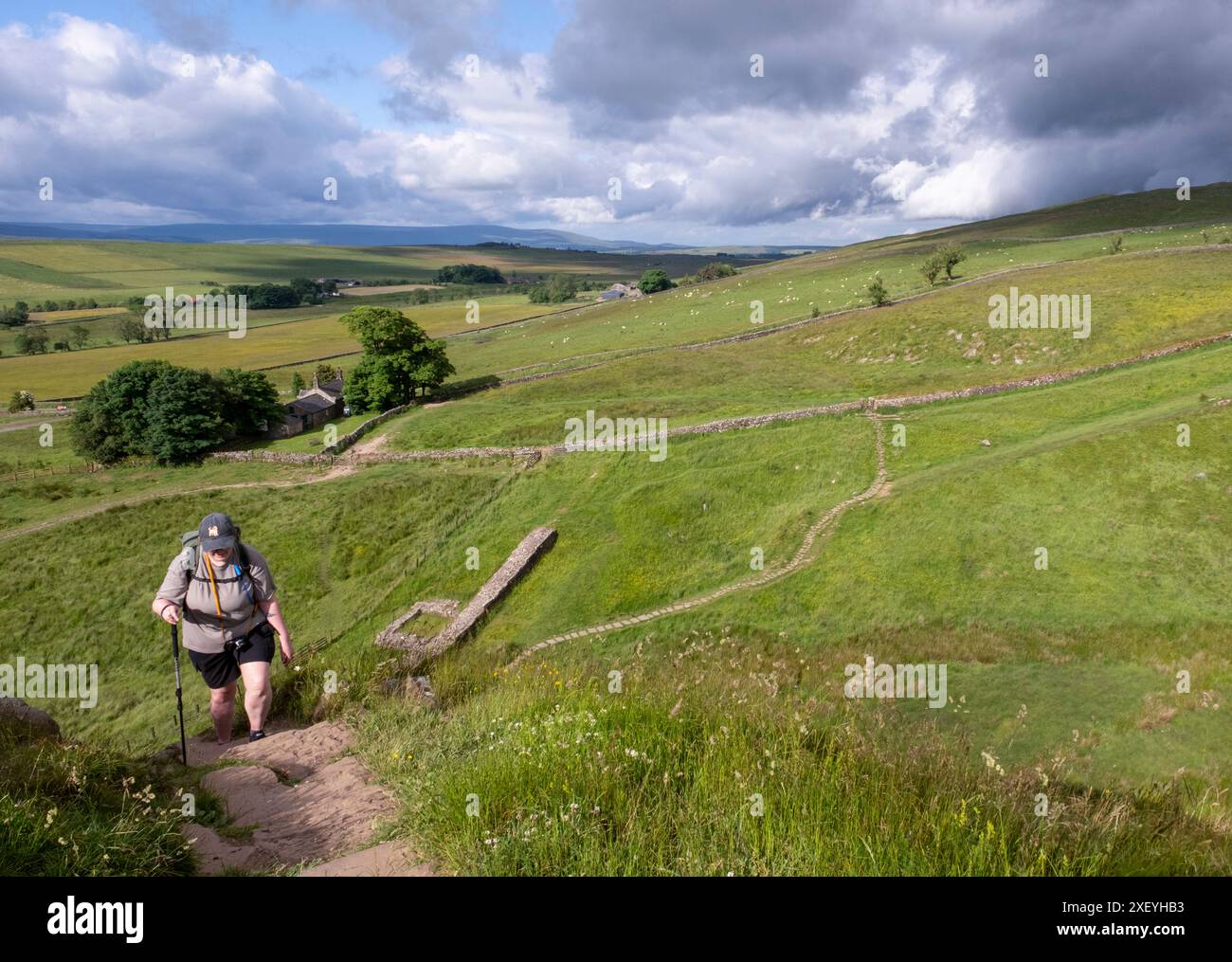 Blick nach Westen entlang der Hadriansmauer von Steel Rigg ...