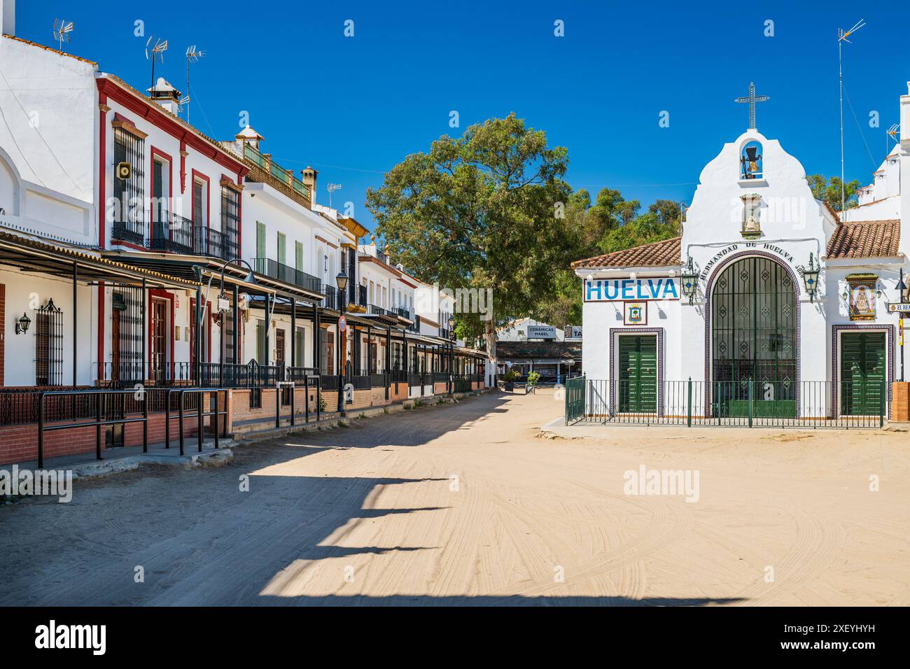 Unbefestigte Straße in El Rocio, Huelva, Andalusien, Spanien Stockfoto