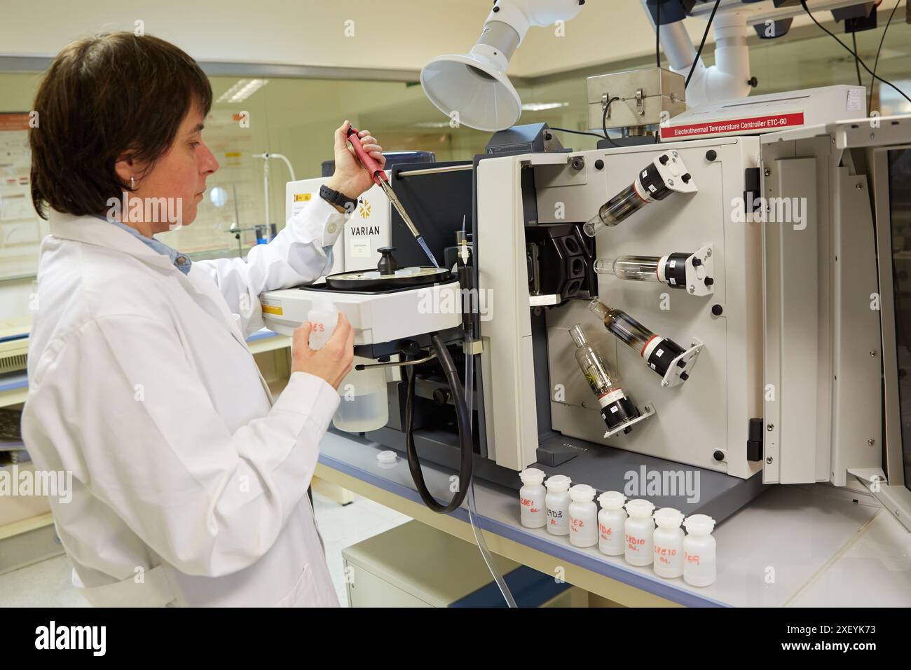 Atomabsorption. Bestimmung von Metallen in flüssigen Proben. Anorganisches Labor. Abteilung Energie und Umwelt. TECNALIA Forschung und Innovation. Stockfoto