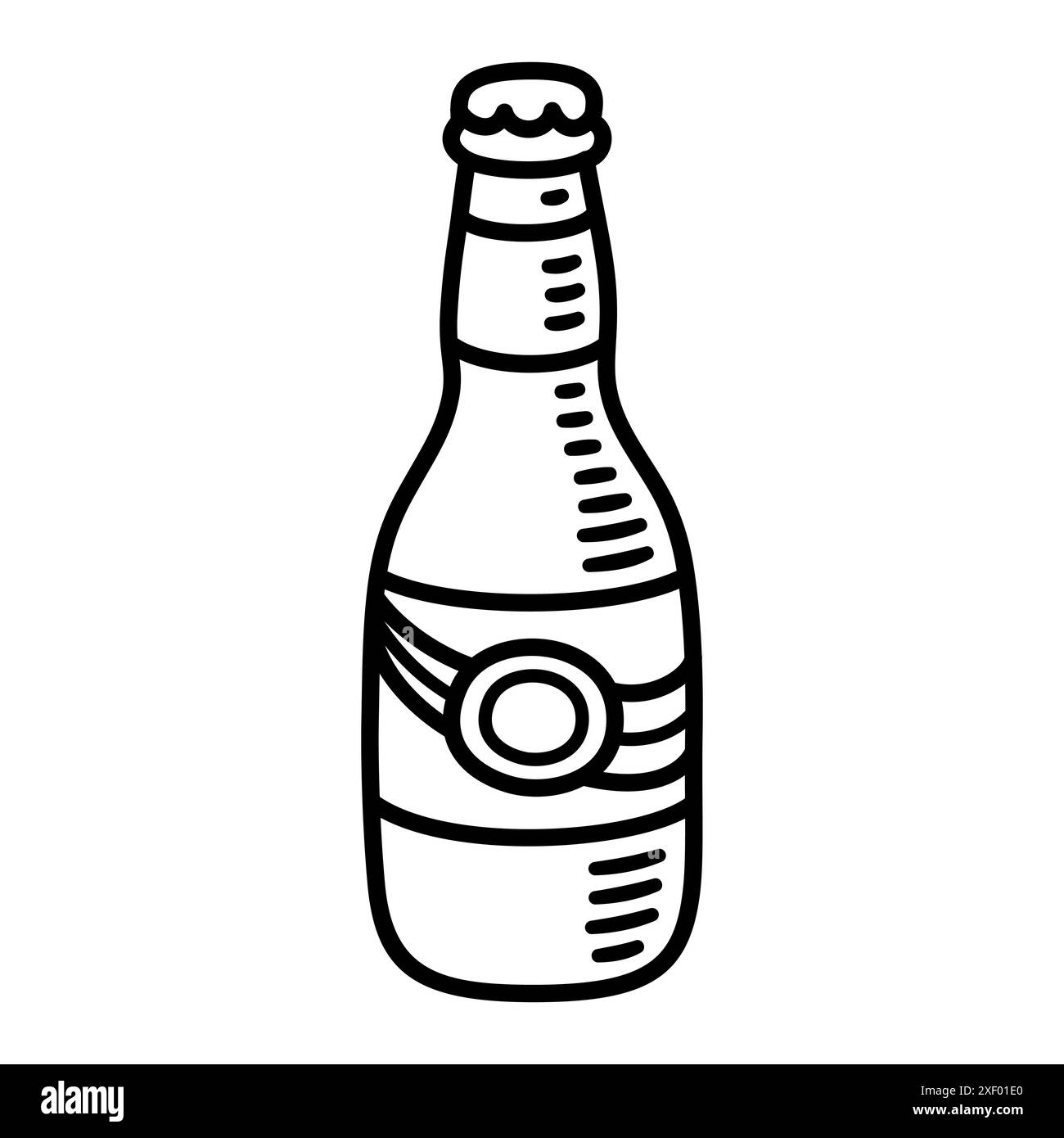 Symbol für handgezeichnete Bierflasche. Einfache Comic-Stil schwarz-weiß Bier Kritzelei, Cartoon Vektor Illustration. Stock Vektor