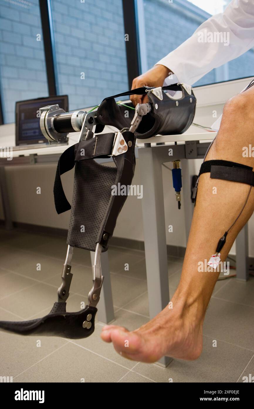 Biomechanik: Forscher entwickeln Exoskelett für Menschen mit Muskelschwäche in den unteren Gliedmaßen. Fatronik Foundation, Researc Stockfoto