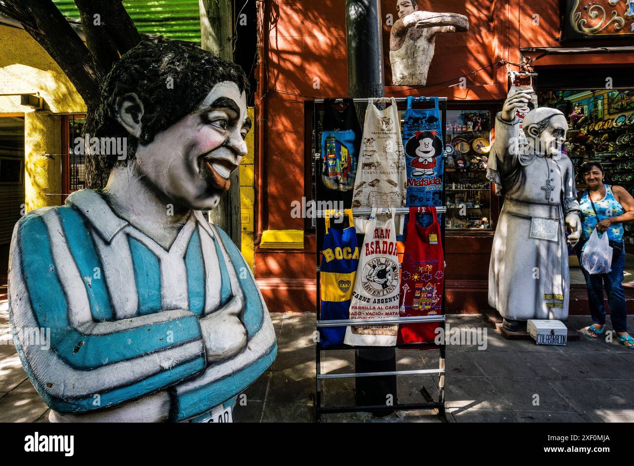 Maradona und Papst Franziskus, caminito, Barrio de La Boca, Buenos Aires, republica Argentina, cono sur, Südamerika. Stockfoto