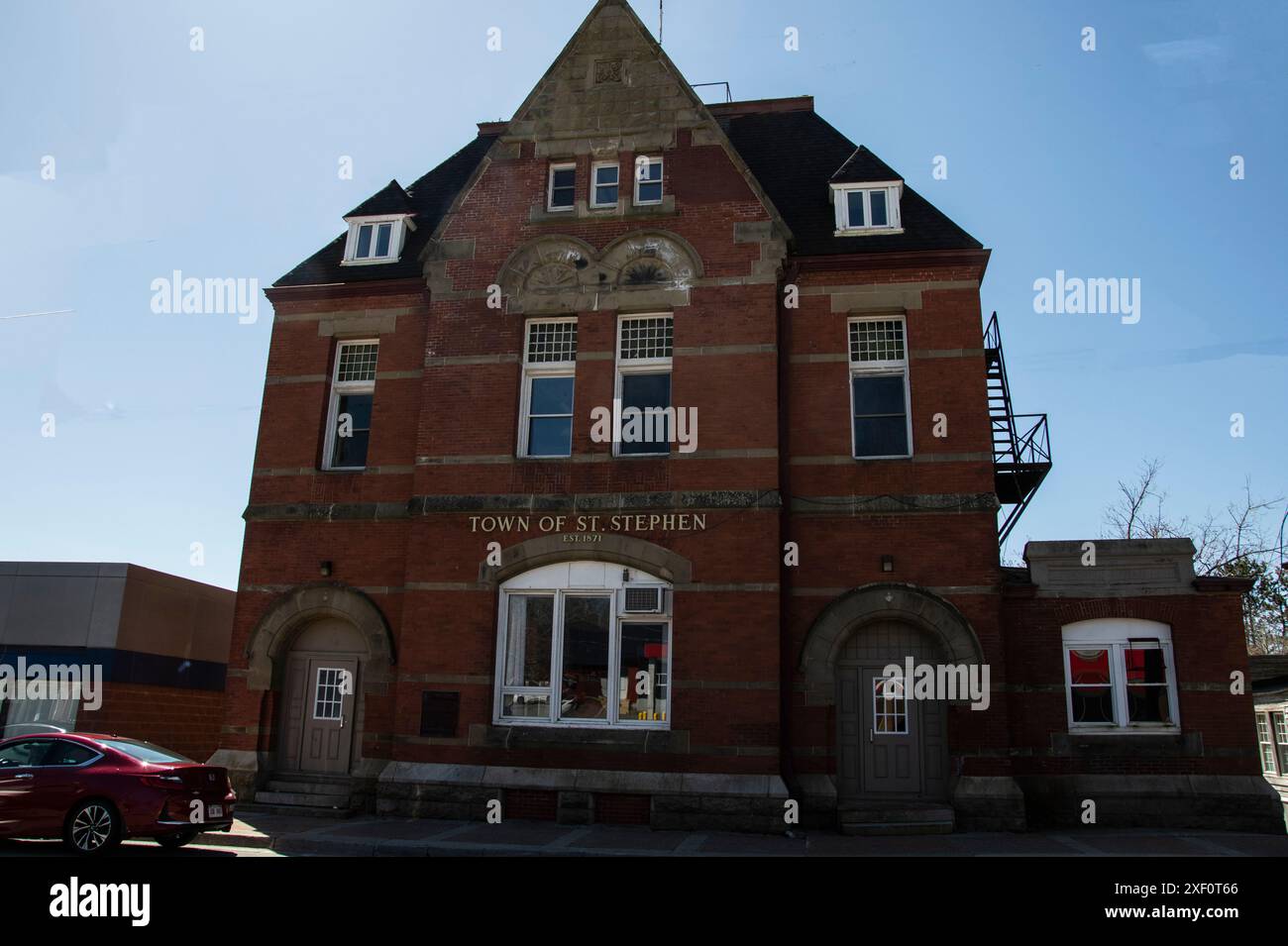 Rathaus auf dem Milltown Blvd in der Innenstadt von St. Stephen, New Brunswick, Kanada Stockfoto