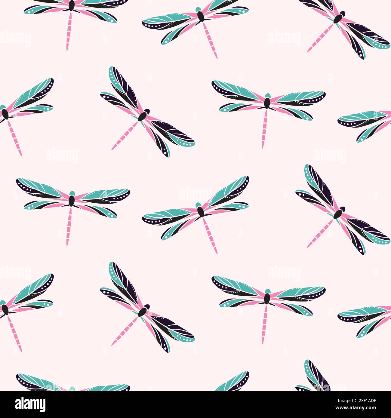 Muster mit Libellen auf dem Teich in beigen hellen Farben. Nahtloser Textilhintergrund, Geschenkpapier. Stock Vektor