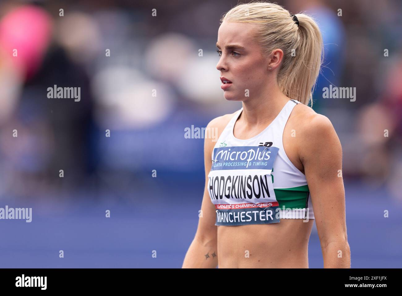 Manchester, England am Samstag, 29. Juni 2024. Keely Hodgkinson tritt am Samstag, den 29. Juni 2024, in der Manchester Regional Arena in Manchester, England an der 400-Meter-Strecke während der Microplus UK Athletics Championships an. (Foto: Pat Scaasi | MI News) Credit: MI News & Sport /Alamy Live News Credit: MI News & Sport /Alamy Live News Stockfoto