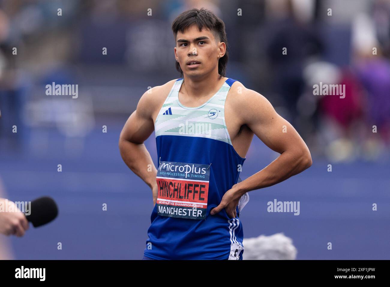 Manchester, England am Samstag, 29. Juni 2024. Louis Hinchliffe während der Microplus UK Leichtathletics Championships in der Manchester Regional Arena, Manchester, England am Samstag, den 29. Juni 2024. (Foto: Pat Scaasi | MI News) Credit: MI News & Sport /Alamy Live News Stockfoto