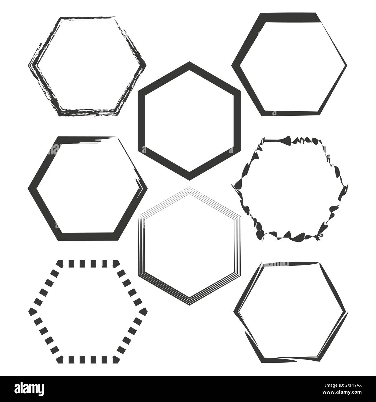 Sechskant-Rahmensatz. Schwarze Vektorkollektion. Geometrische Rahmenkonstruktionen. Einfache abstrakte Formen. Stock Vektor