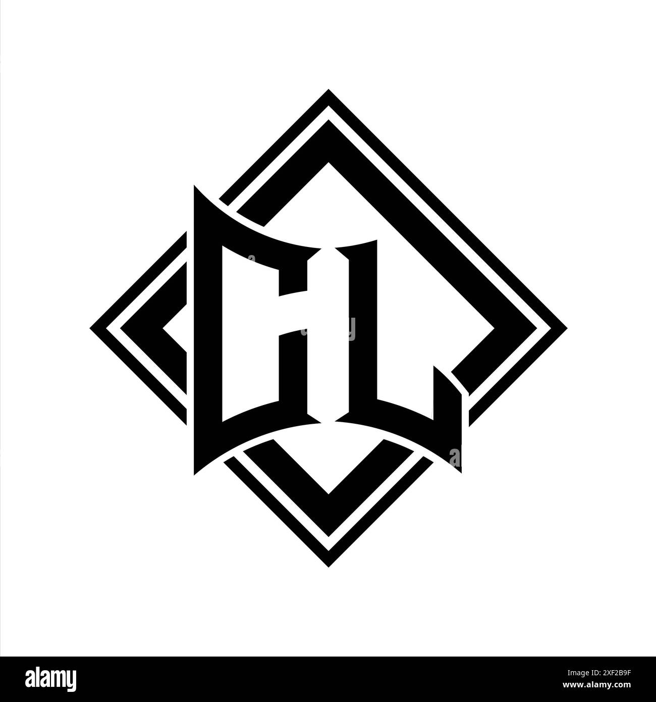 CL-Letter-Logo mit abstrakter Schildform und quadratischer schwarzer Umrandung auf weißem Hintergrund Stockfoto