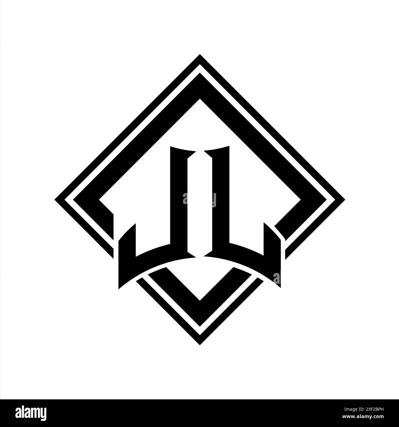 JL Letter Logo in abstrakter Schildform mit quadratischer schwarzer Umrandung auf weißem Hintergrund Stockfoto