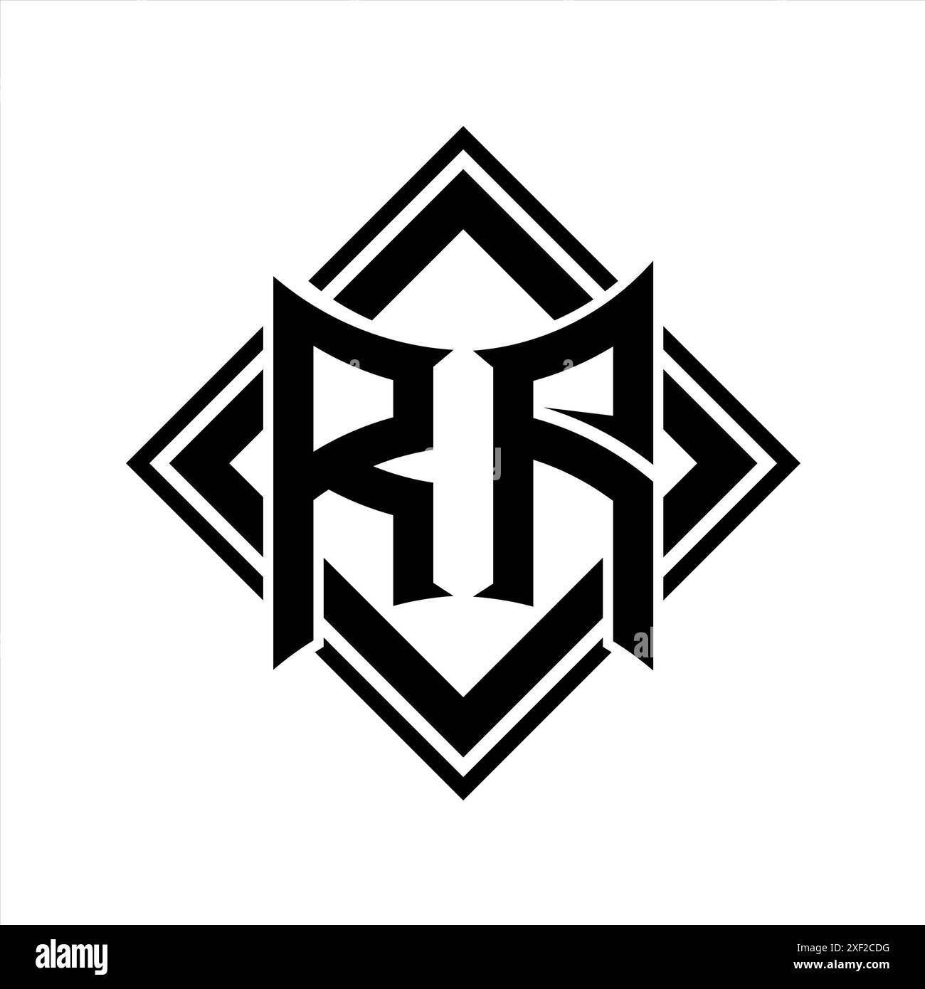 RA Letter Logo mit abstrakter Schildform und quadratischer schwarzer Umrandung auf weißem Hintergrund Stockfoto