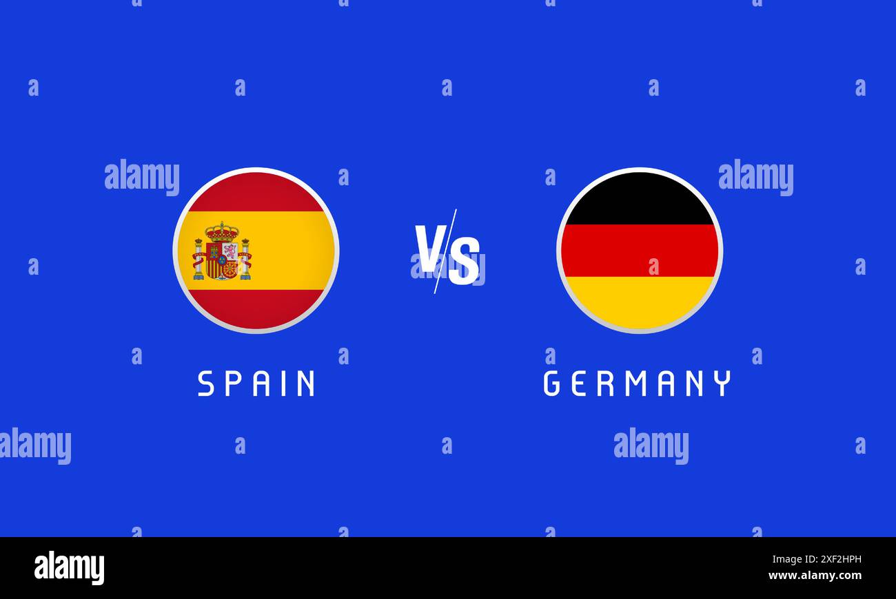 Viertelfinale Spanien gegen Deutschland, Flaggenembleme Konzept. Vektor-Hintergrund mit spanischen und deutschen Fahnen für Fußballmeisterschaft im Fernsehen oder ne Stock Vektor Viertelfinale Spanien gegen Deutschland, Flaggenembleme Konzept. Vektor-Hintergrund mit spanischen und deutschen Fahnen für Fußballmeisterschaft im Fernsehen oder ne Stock Vektor