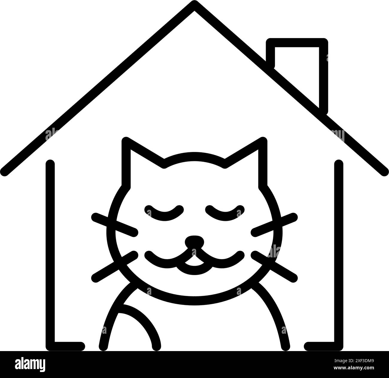 Glückliche Katze im Haus Haustier Adoption, pelzige Freunde Gesellschaft. Pixel Perfect Vektor-Symbol Stock Vektor