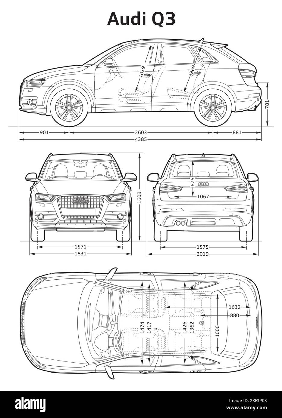 Audi Q3 2012 Car Blueprint Stock Vektor