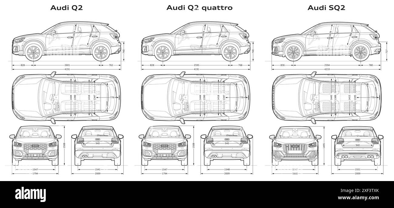 Audi Q2 SQ2 2019 Car Blueprint Stock Vektor