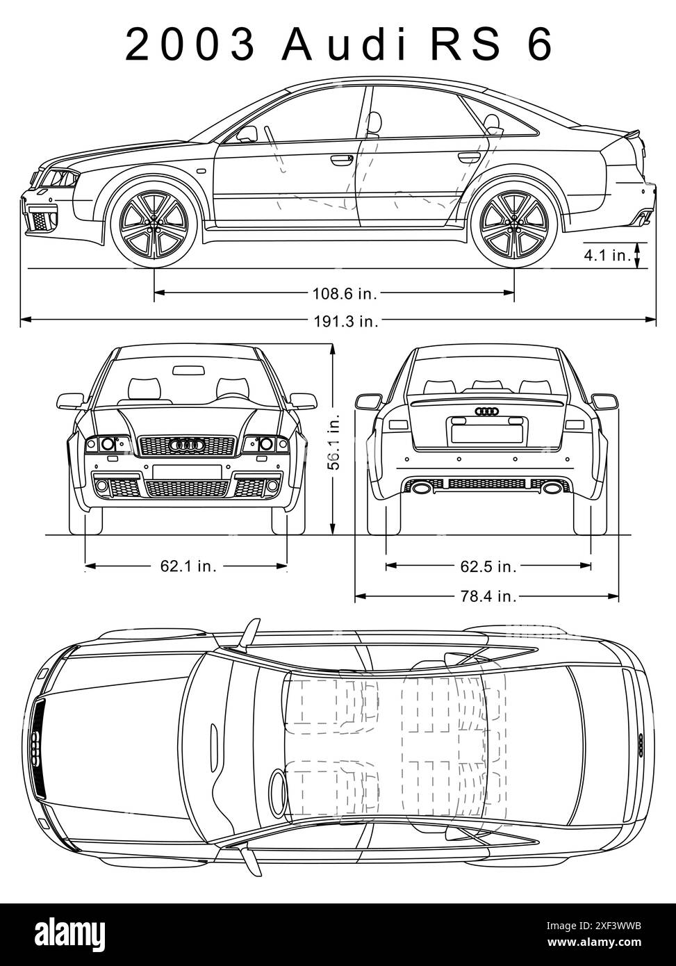 Audi RS6 2003 Car Blueprint Stock Vektor