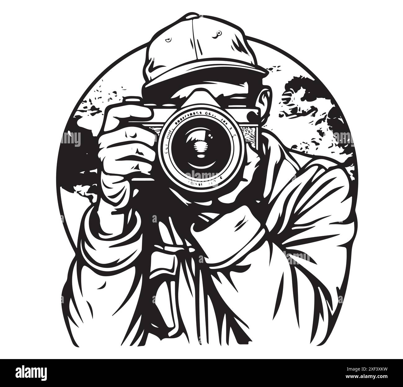 Freihandzeichnung von Fotografen, die mit der Kamera fotografieren Stock Vektor