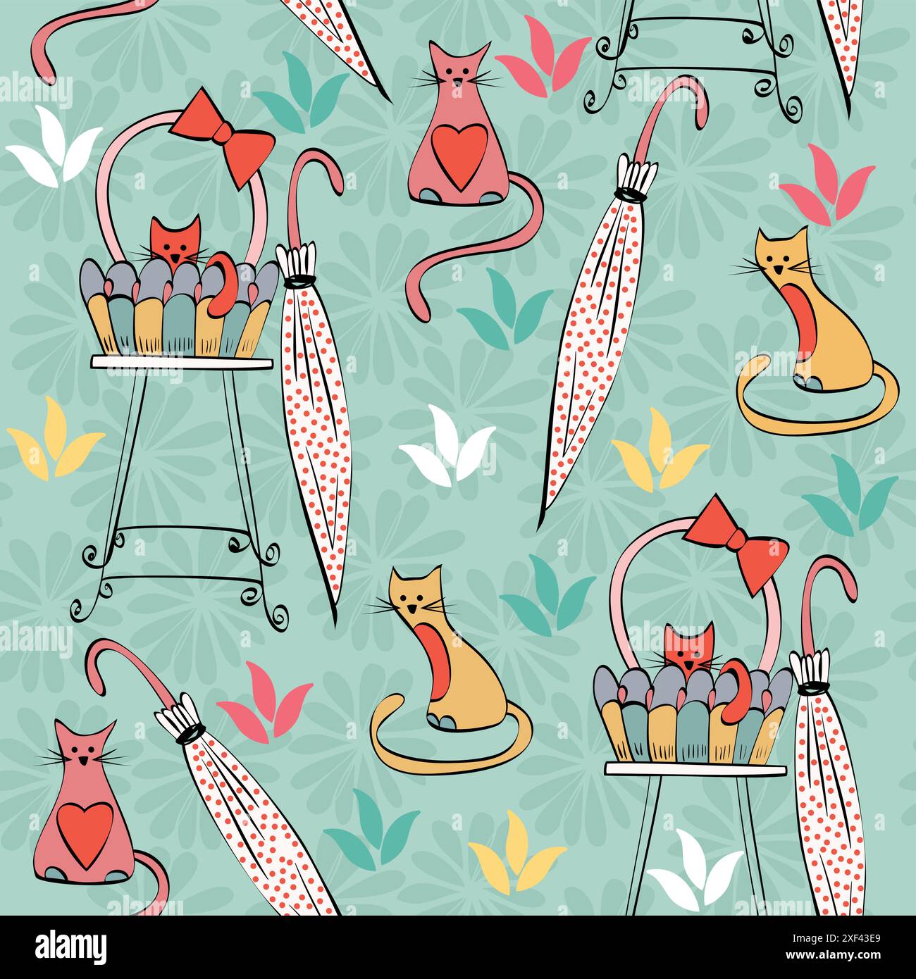 Vektorhintergrund mit Katzen. Nahtloses Muster kann für Hintergrundbilder, Musterfüllungen, Webseiten-Hintergründe und Oberflächenstrukturen verwendet werden Stock Vektor