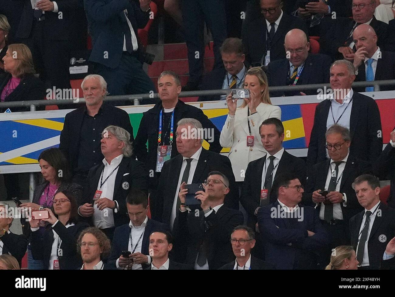 Juni 2024, Allianz Arena, München, Deutschland, EM UEFA 2024, Gruppe A, Deutschland gegen Schottland, im Bild Rudi Voller, Andreas Rettig, Vorstandsvorsitzender der Deutschen Lufthansa Carsten Wilfried Spohr. Stockfoto